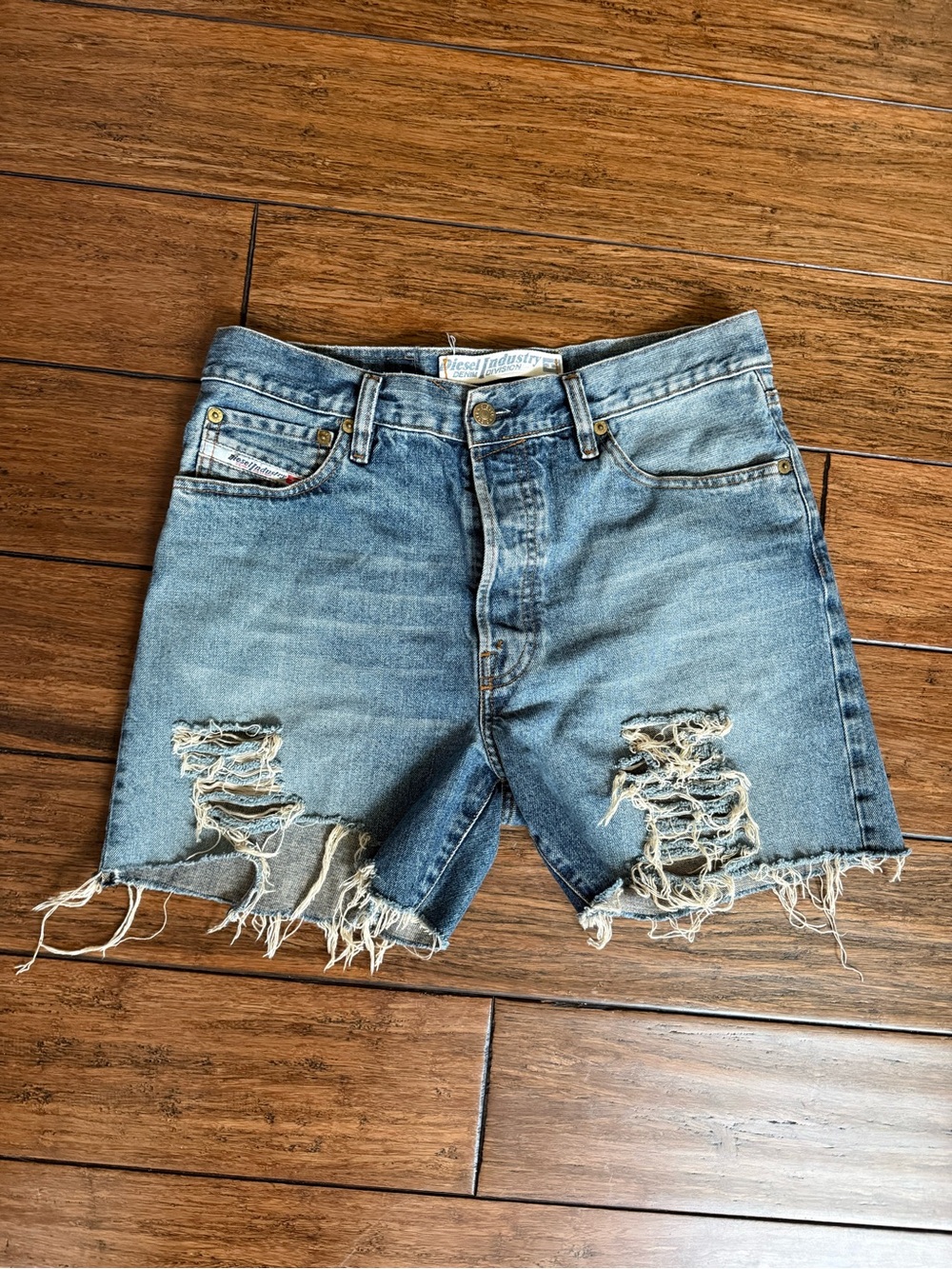 Vintage Diesel Industry Denim Jean Shorts Size 33 Distressed Frayed Y2K